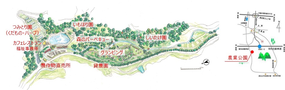 大阪府立農業公園の園内図及び位置図