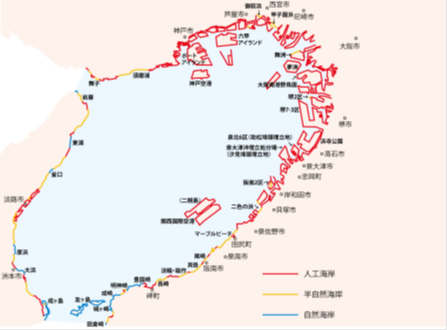 画像です。〔図1〕大阪湾の自然海岸の分布状況