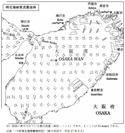 画像です。〔図2-1〕大阪湾の潮流（明石海峡東流最強時）