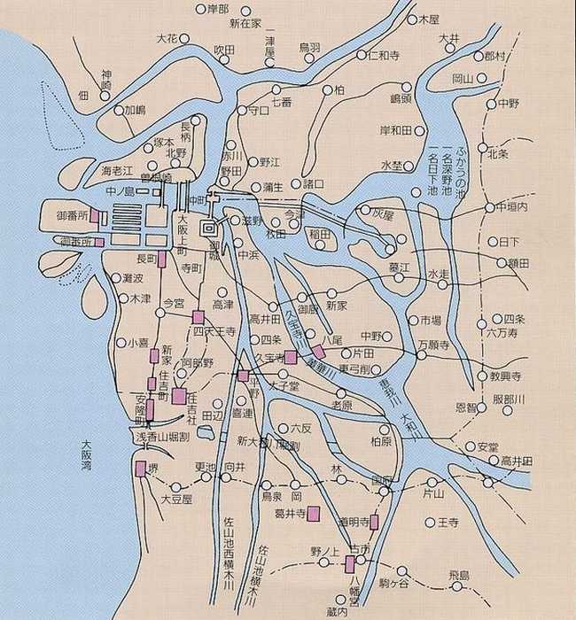 大阪平野の古地図（摂河両国水脉図）