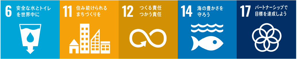 関連するSDGsゴールのアイコン（6・11・12・14・17）