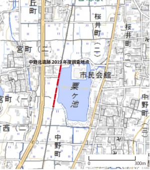 中野北遺跡の調査区の位置を示した図