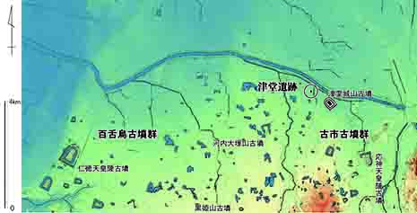 津堂遺跡と百舌鳥・古市古墳群の位置図