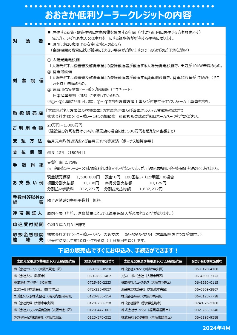 おおさか低利ソーラークレジット事業チラシうら