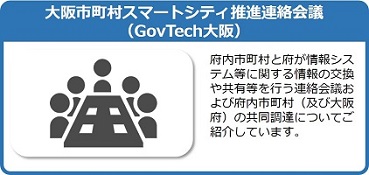 府内市町村と府が情報システム等に関する情報の交換や共有等を行う大阪市町村スマートシティ推進連絡会議（GovTech大阪）および府内市町村（及び大阪府）の共同調達についてご紹介しているページはこちら