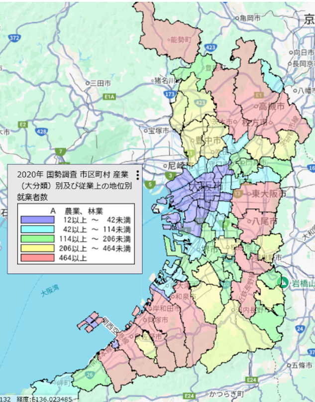 【図2】市町村別 農業,林業の就業者数