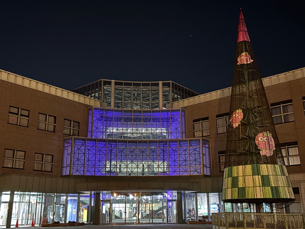 羽曳野市立生活文化情報センターパープルライトアップ写真