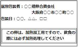 加熱加工用の殻付き卵の表示例