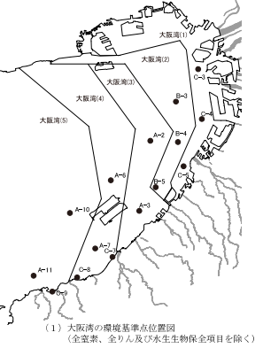 大阪湾の環境基準点位置図(全窒素、全りん及び水生生物保全項目を除く)