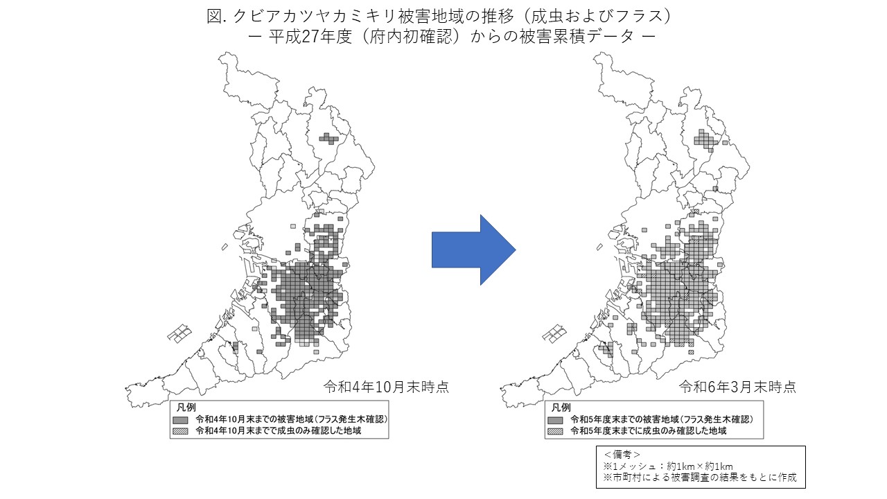 クビアカツヤカミキリ被害地域の推移を示す図