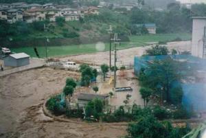 平成7年豪雨での天見川における洪水状況の写真