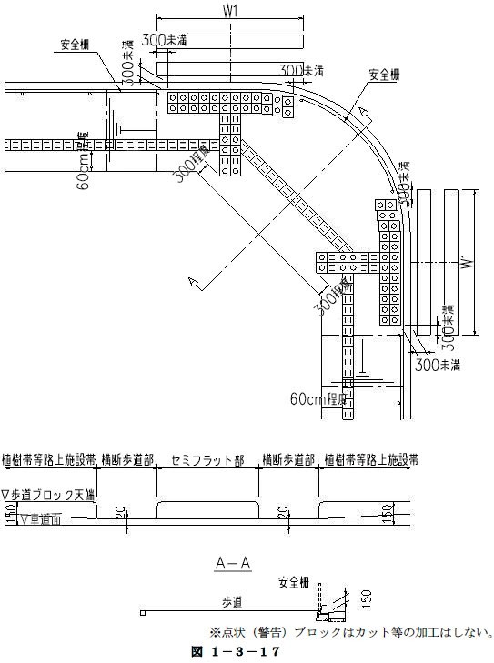 交差点で交差点部の視覚障害者誘導用ブロックの布設方法（参考図）