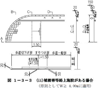 横断歩道がなく植樹帯等路上施設がある場合の歩道切上げ方法（セラミック形式の場合）