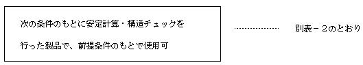 次の条件のもとに安定計算・構造チェックを行った製品で、前提条件のもとで使用可