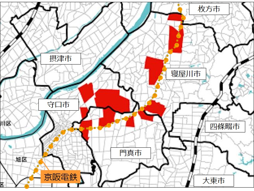 北河内管内密集市街地マップ