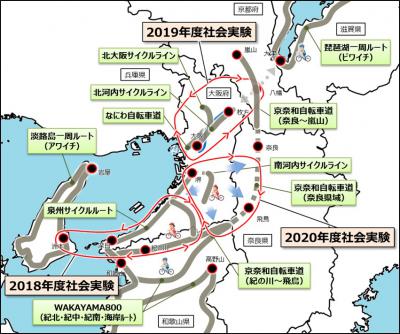 社会実験の概要を示した地図