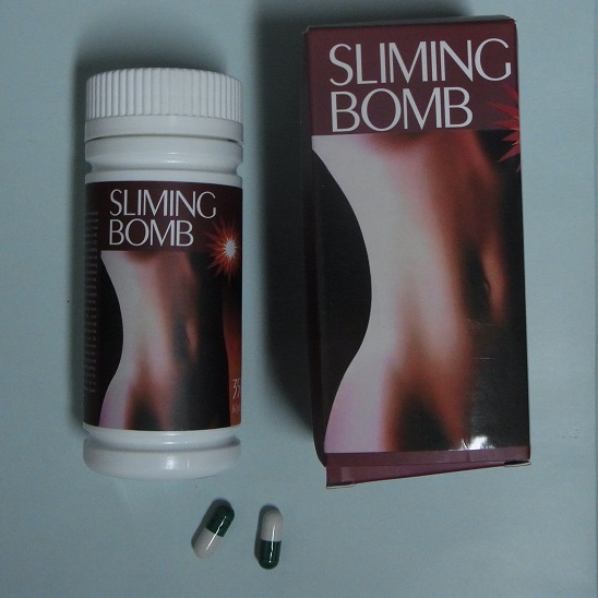 SLIMINGBOMBのパッケージと錠剤の画像