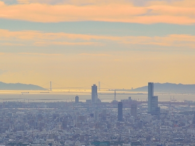 明石海峡大橋とハルカス