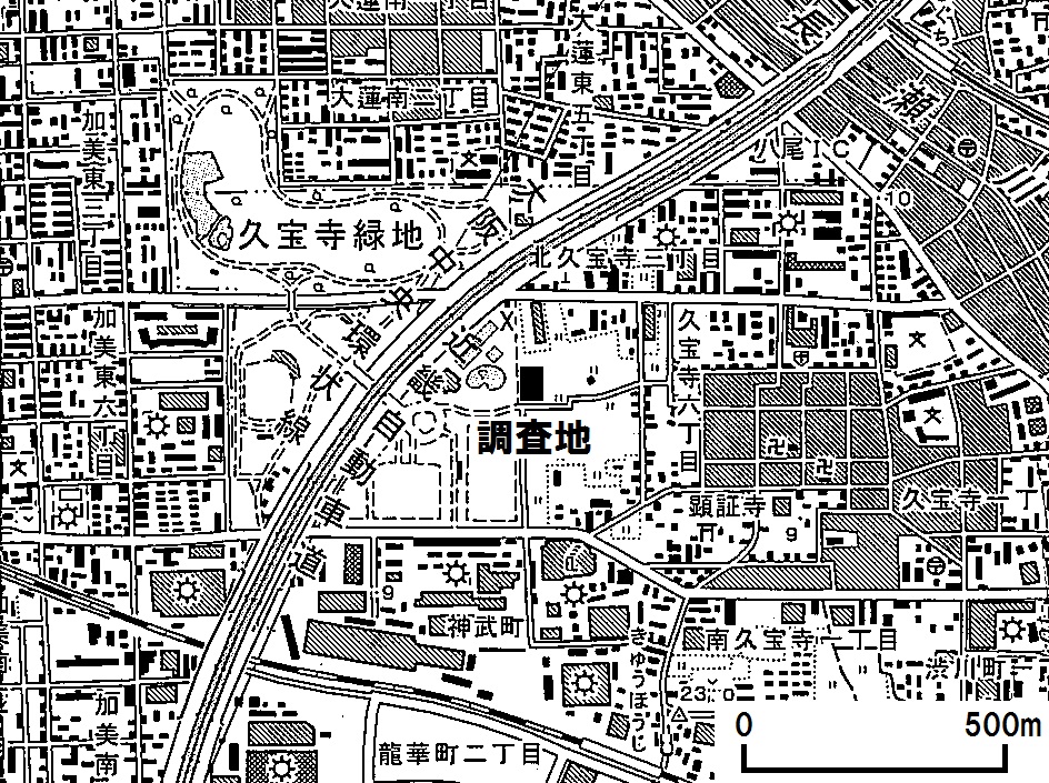 久宝寺遺跡の調査地の位置を示した図