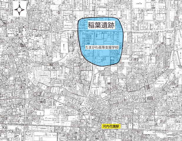 【図】たまがわ高等支援学校と稲葉遺跡周辺位置図