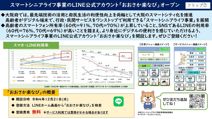 スマートシニアライフ事業のLINE公式アカウント「おおさか楽なび」オープン