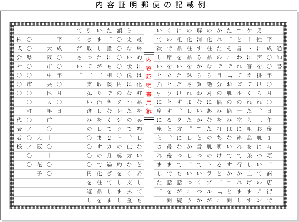 内容証明郵便の記載例