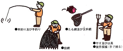 遊漁者が使用できる漁具・漁法のイラスト