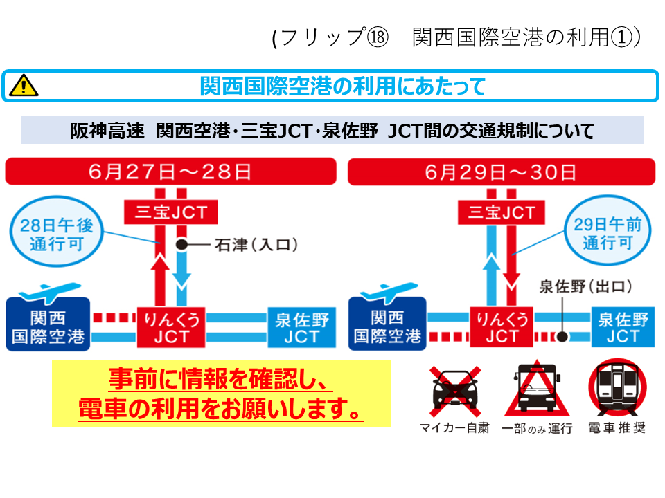 フリップ18 関西国際空港の利用にあたって(2) 阪神高速 関西空港・三宝JCT・泉佐野JCT間の交通規制について