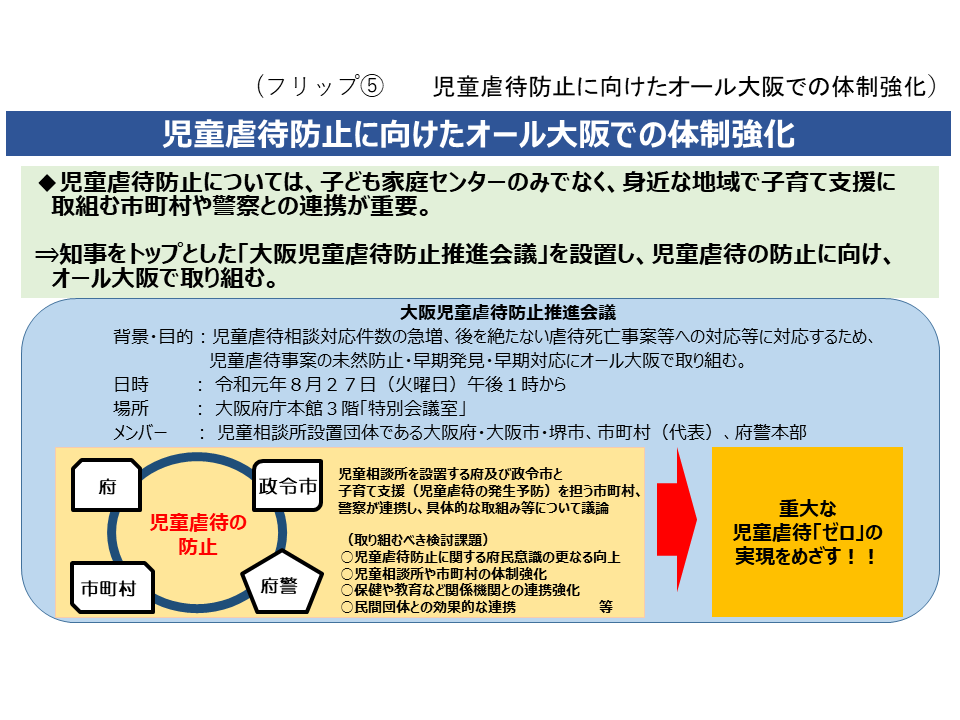 フリップ5　児童虐待防止に向けたオール大阪での体制強化について