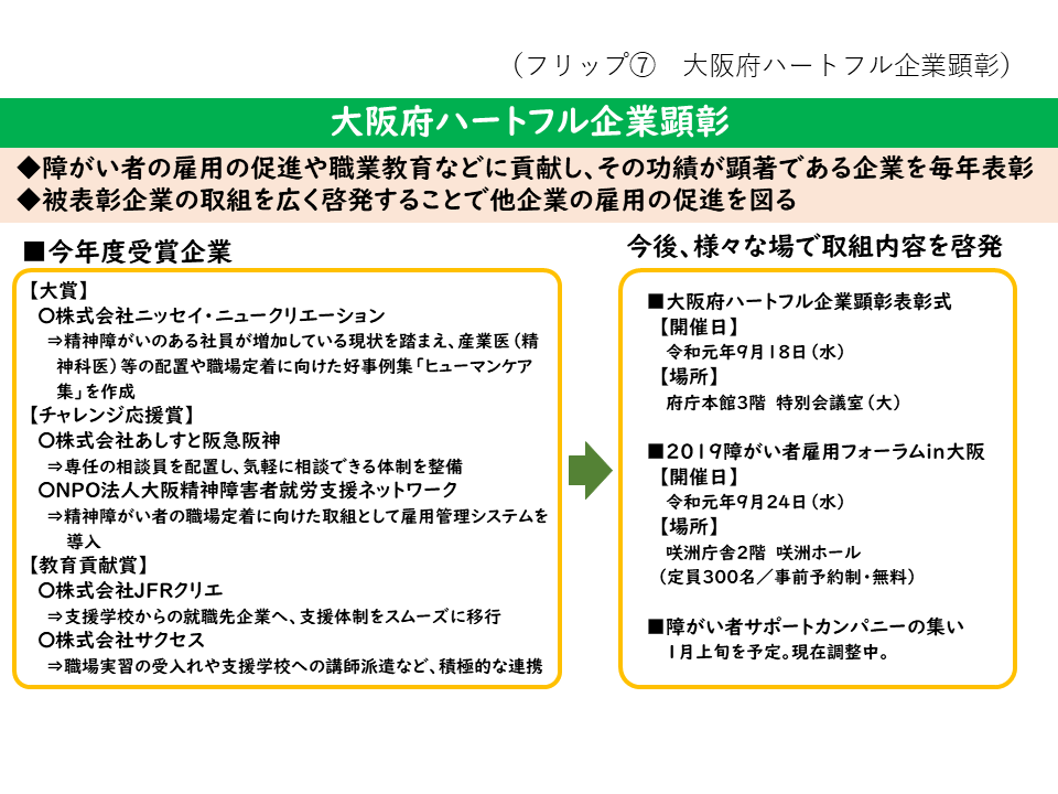 フリップ7　大阪府ハートフル企業顕彰について