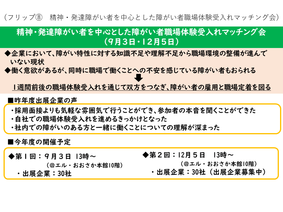 フリップ8　障がい者職場体験受入れマッチング会について