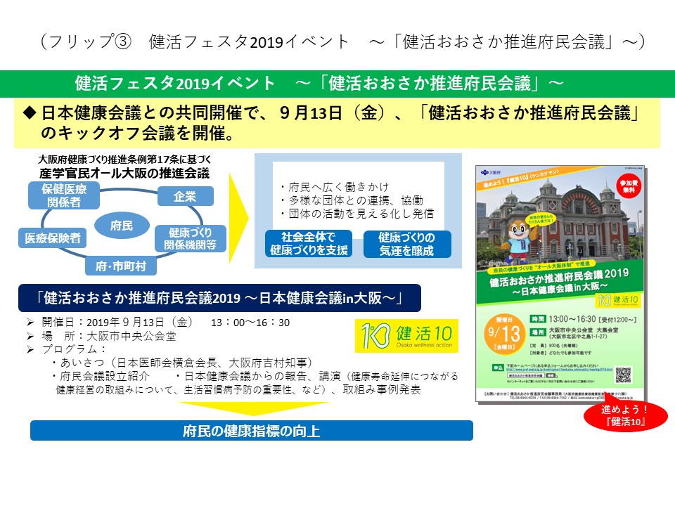 フリップ3「健活おおさか推進府民会議」キックオフ会議開催について