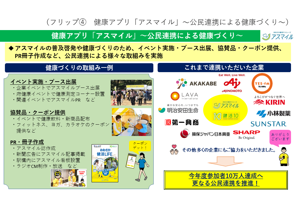 フリップ4　健康アプリ「アスマイル」公民連携による健康づくりについて