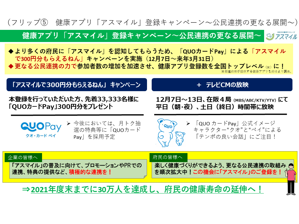 フリップ5　健康アプリ「アスマイル」登録キャンペーンについて