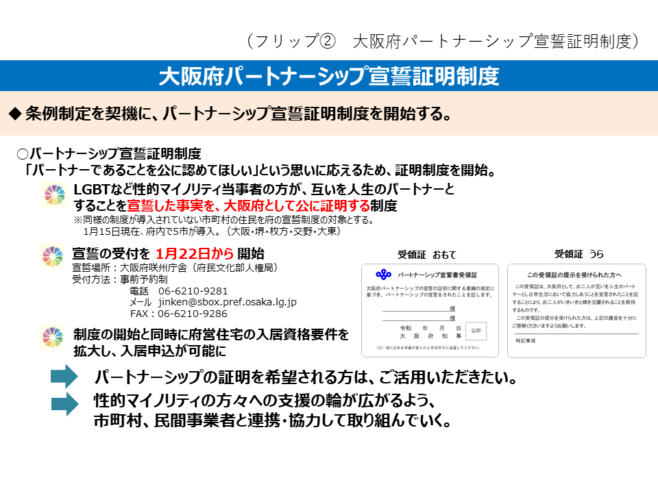 フリップ2　大阪府パートナーシップ宣誓証明制度について