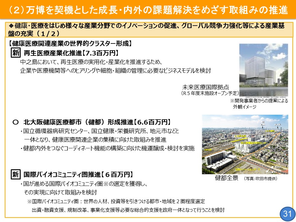 フリップ31「健康・医療をはじめ様々な産業分野でのイノベーションの促進、グローバル競争力強化等による産業基盤の充実」について1