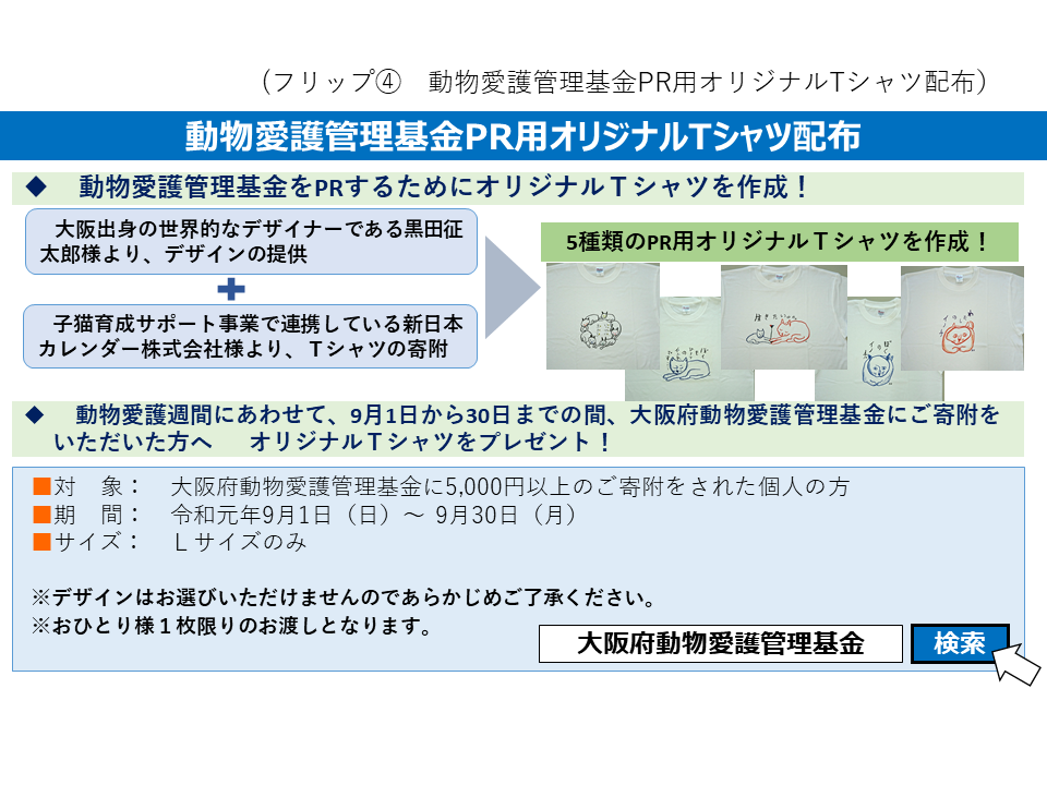 フリップ4　動物愛護管理基金PR用オリジナルTシャツ配布について