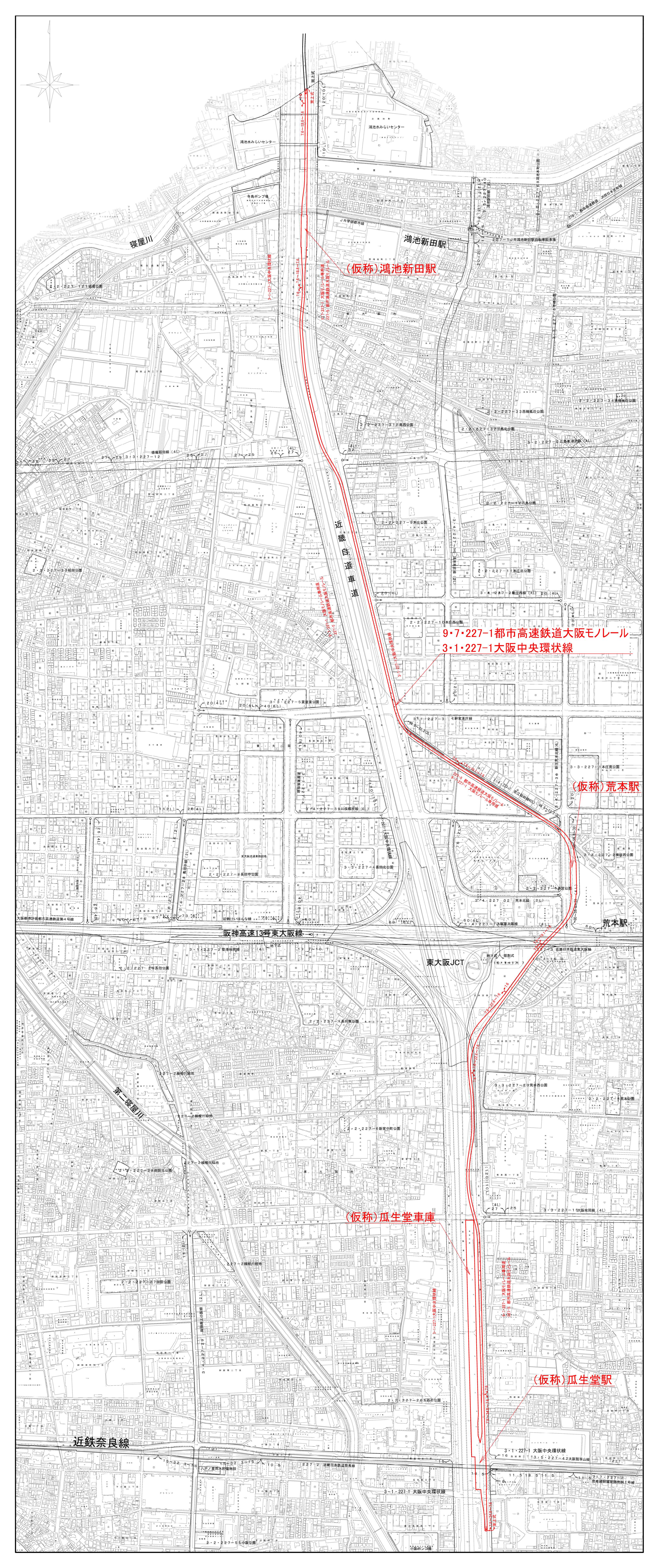 東大阪市域の計画図です。縮尺は2500分の1です。