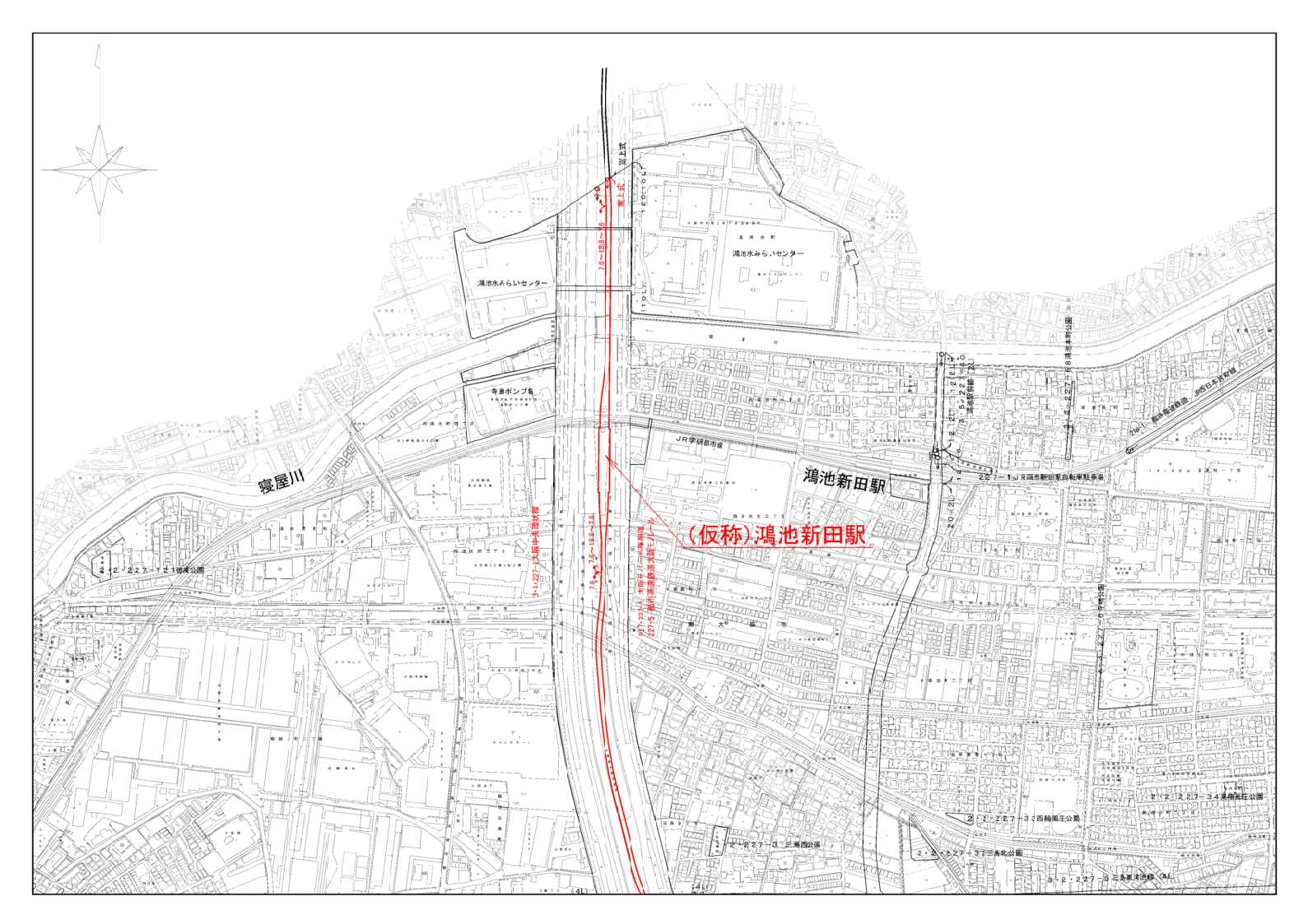 東大阪市域の縮尺が2500分の1の計画図を4分割した内の北から1枚目です。