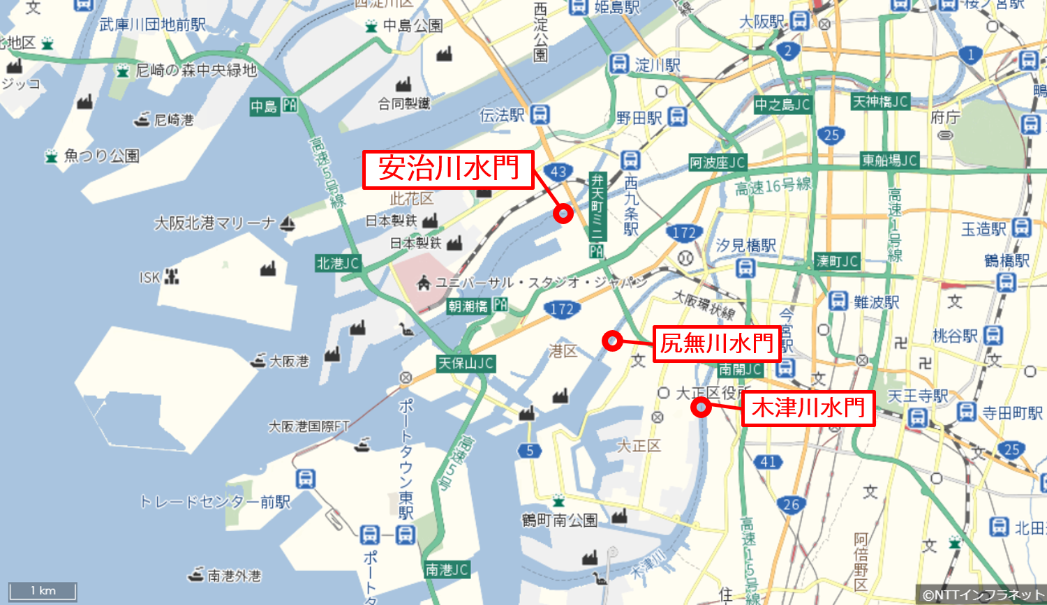 三大水門の位置図