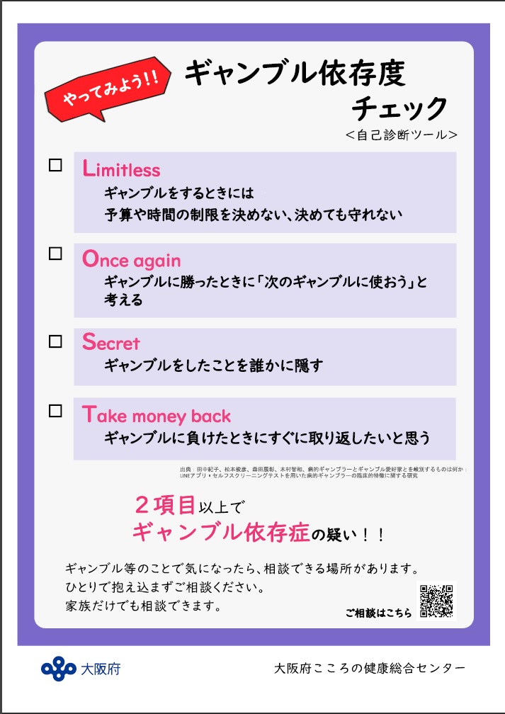 【写真】ポスター「ギャンブル等依存度チェック」