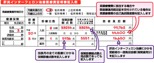 肝炎インターフェロン治療医療費証明書記入例