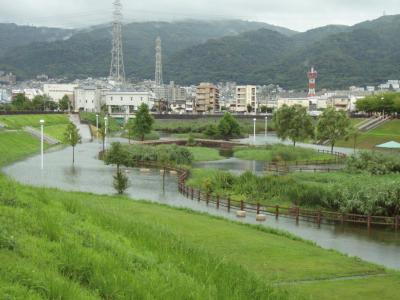 花園多目的遊水地に雨水を貯留している様子