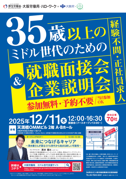 35歳以上のミドル世代のための就職面接会＆企業説明会チラシ
