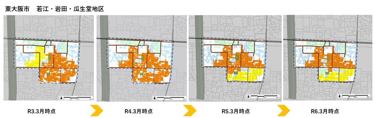 東大阪市若江・岩田・瓜生堂地区の変遷