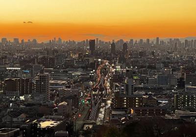 ホテルセイリュウ東大阪スカイテラスから眺める大阪平野夕景の写真