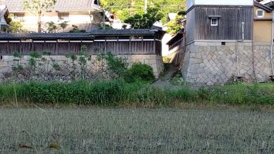 地黄城城下町の石垣を眺める東郷バイパス清普寺入口の写真