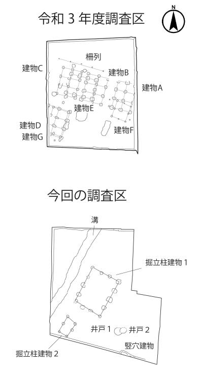 同時期の遺構のみピックアップした調査区の配置図