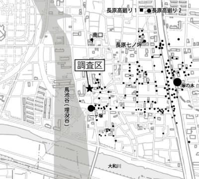 調査区と周辺の古墳の位置を示した地図