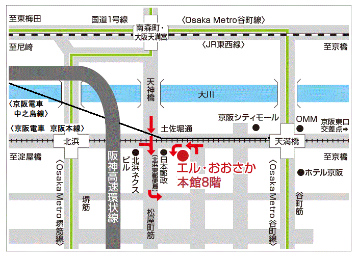 大阪府立労働センター（エル・おおさか）の地図画像